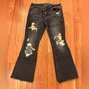 American Eagle Outfitters Distressed Dark Gray Flare Jeans. Inseam 29 inches.
